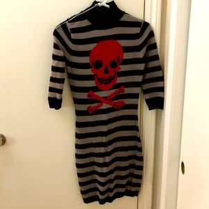 Betsey Johnson RARE red skull stripe sweater dress S small zipper